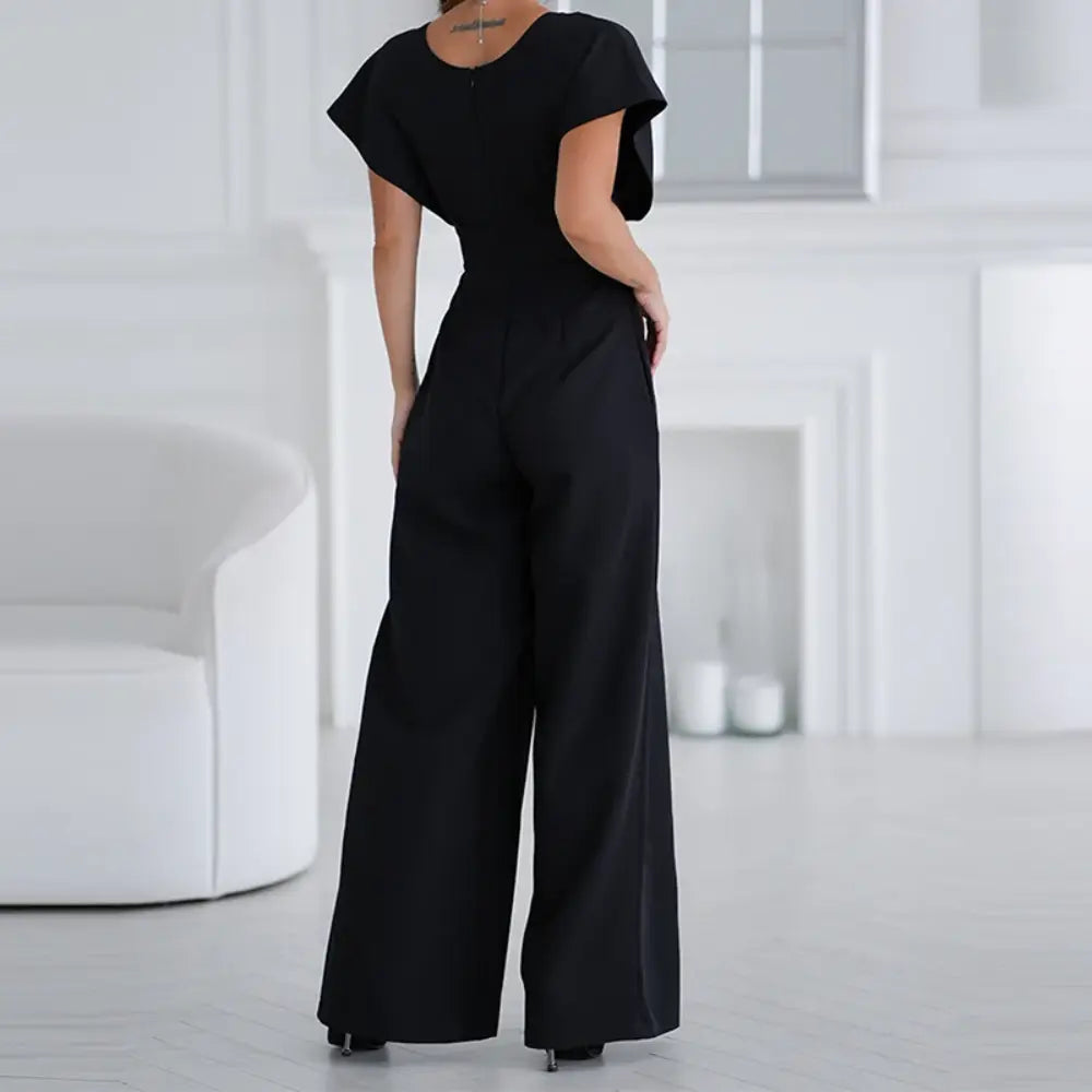 Harrow Bonnie wide-leg V-neck jumpsuit for women with flutter sleeves, stylish and elegant for cocktail occasions.