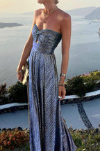 Harrow Britta glamorous sequin strapless metallic maxi dress for women, pleated design ideal for formal events