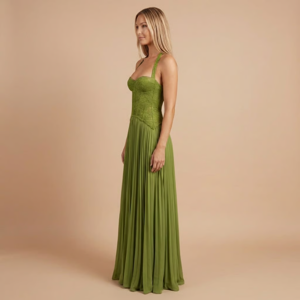 Women’s elegant pleated maxi dress with sweetheart neckline by Harrow, perfect for formal events and special occasions.