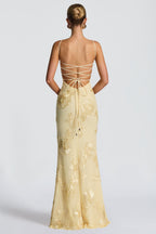 Women wearing Harrow Carina romantic floral maxi dress with sweetheart neckline and floral appliqué for prom or formal events.