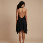 Women wearing the Cosima Harrow halter neck mini dress, featuring a flowy summer design and a stylish halter neckline.