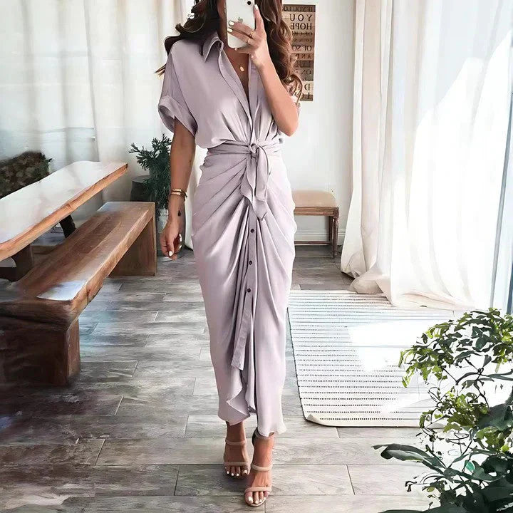 Harrow Delia collared V-neck midi dress for women, perfect for wedding guests, featuring a stylish and elegant design.