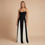 Women wearing the Harrow Delphine bold colorblock maxi dress with a sweetheart neckline, perfect for wedding guest attire.