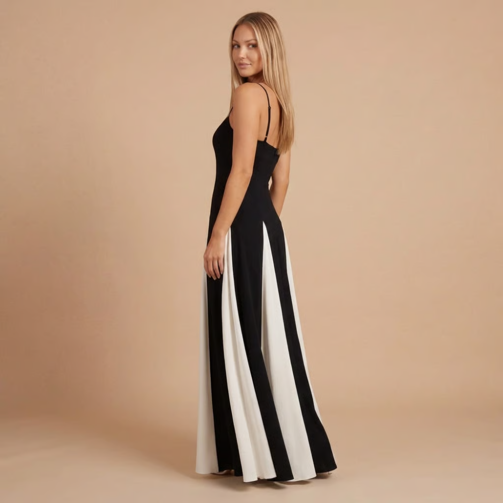 Harrow Delphine bold colorblock maxi dress for women, featuring a sweetheart neckline, perfect for wedding guests.