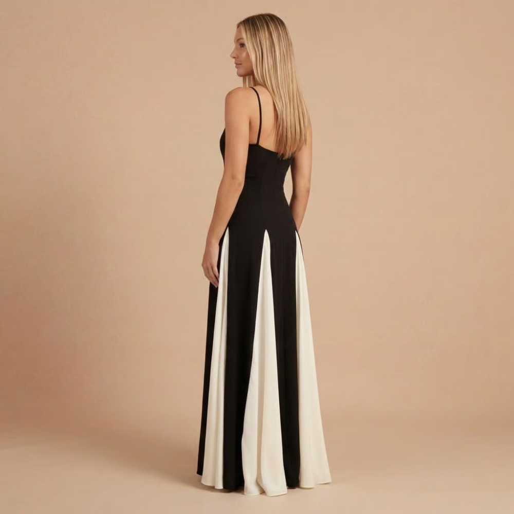 Harrow Delphine bold colorblock maxi dress for women, featuring a sweetheart neckline and elegant design for wedding guests.