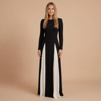 Women wearing the Harrow Delphine bold colorblock maxi dress with sweetheart neckline, suitable for wedding guests.