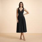 Harrow Diane elegant midi dress for women, deep V neckline and A-line style, perfect for wedding guest attire.