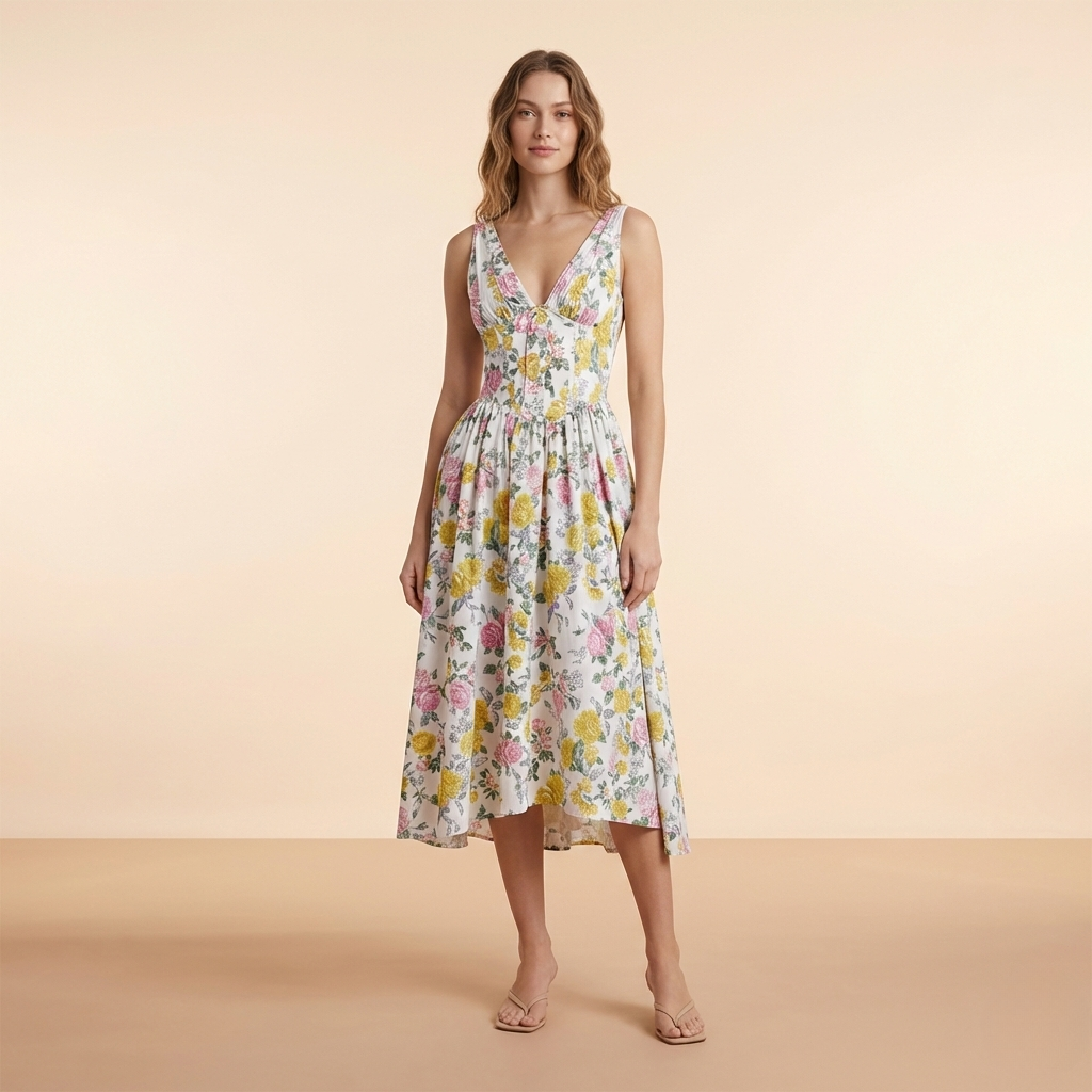 Women wearing the Harrow Diane elegant deep V-neck midi dress for wedding guests, featuring an A-line silhouette and sophisticated style.