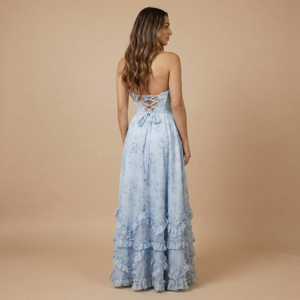 Harlow Dulce floral maxi dress for women, featuring halter neckline and side slit, perfect for wedding guests.