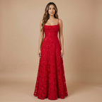Elegant floral lace maxi dress for women, designed by Harrow, featuring spaghetti straps perfect for wedding guest attire.