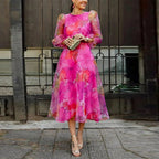 Harrow Elise floral midi dress for women, long sleeve wedding guest dress with dreamy floral pattern and elegant design.