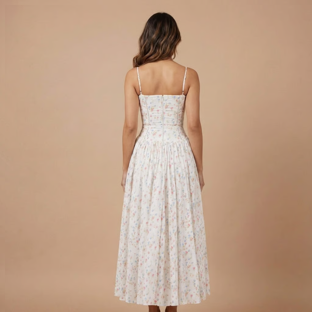 Harrow Eloise floral midi dress for women, featuring a straight neckline, perfect for wedding guests and special occasions.