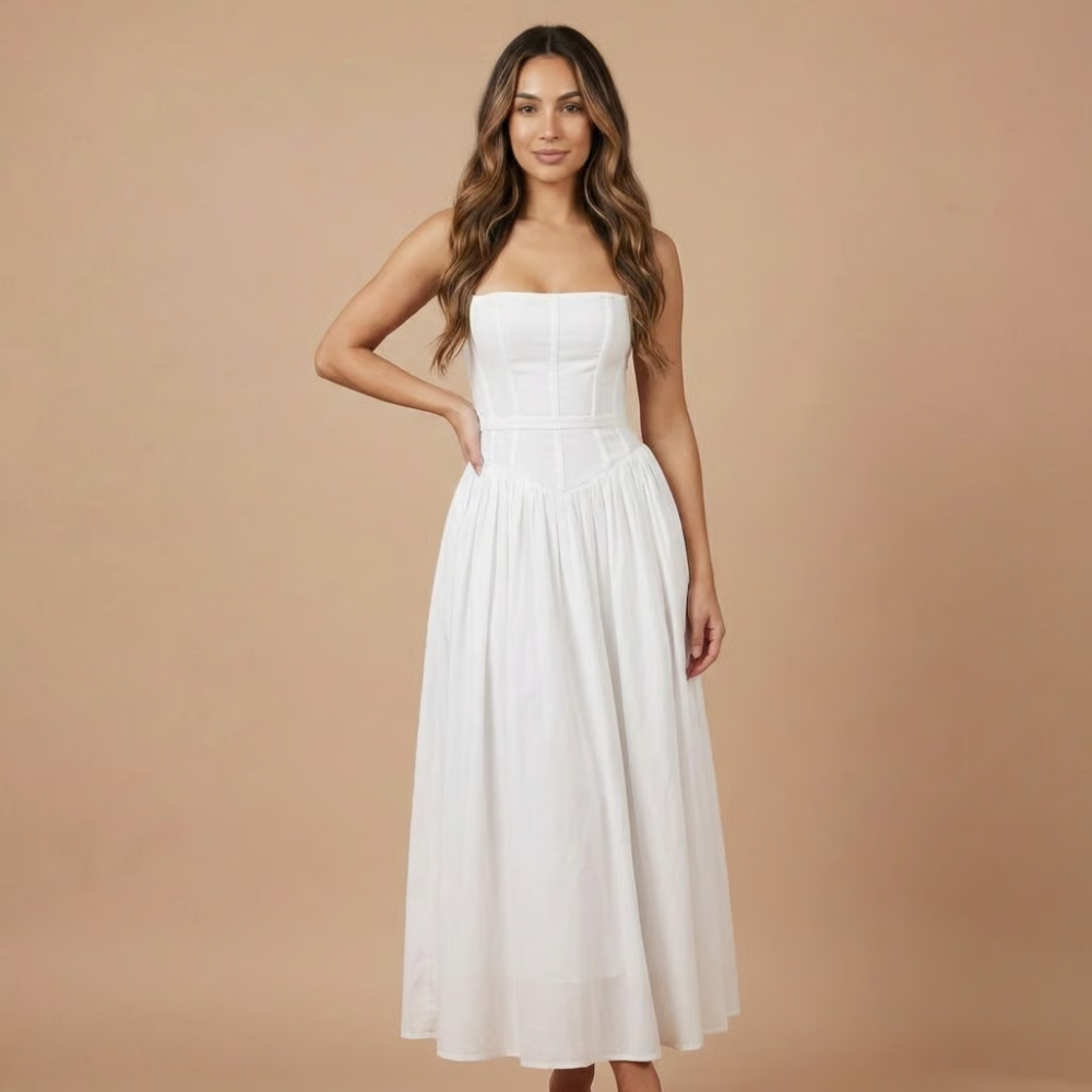 Harrow Eloise floral midi dress for women, featuring a straight neckline, perfect for wedding guests and special occasions.