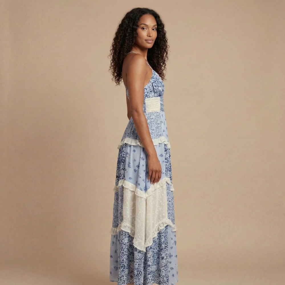 Women wearing the Harrow Esme floral maxi dress with V-neck, ideal for wedding guests, featuring a dreamy floral pattern.