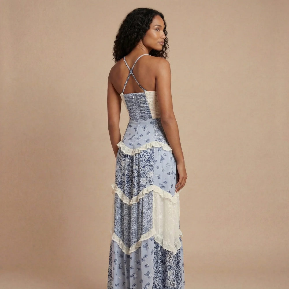 Harrow Esme floral maxi dress for women featuring a V-neck design, perfect for wedding guest attire, with a dreamy floral pattern.