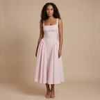 Harrow Fiona gingham midi dress for women, featuring a square neckline, perfect for wedding guests.
