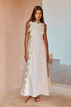 Elegant sleeveless lace-up maxi dress for women, perfect for wedding guests, by Harrow. Stylish and sophisticated evening attire.