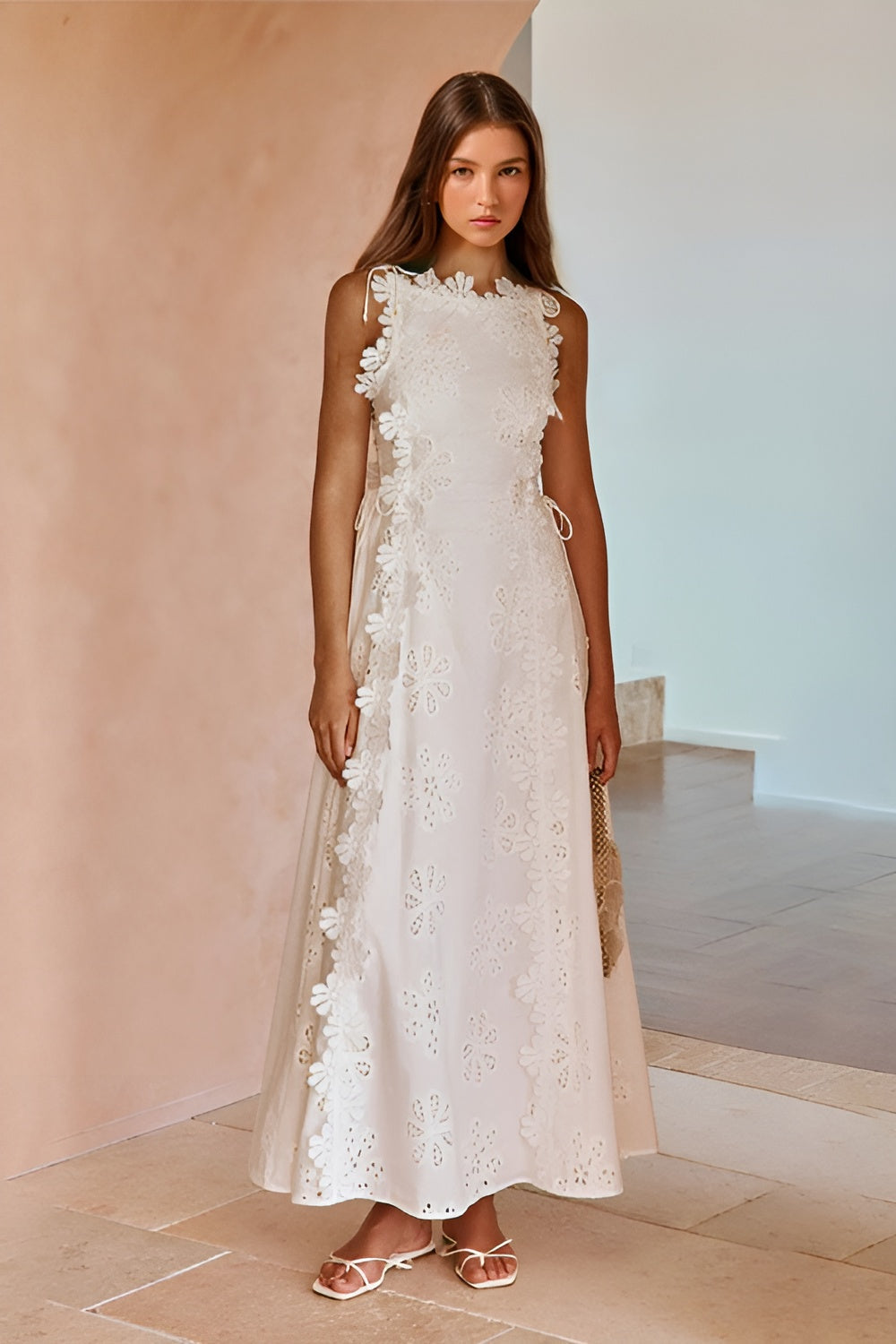 Elegant sleeveless lace-up maxi dress for women, perfect for wedding guests, by Harrow. Stylish and sophisticated evening attire.