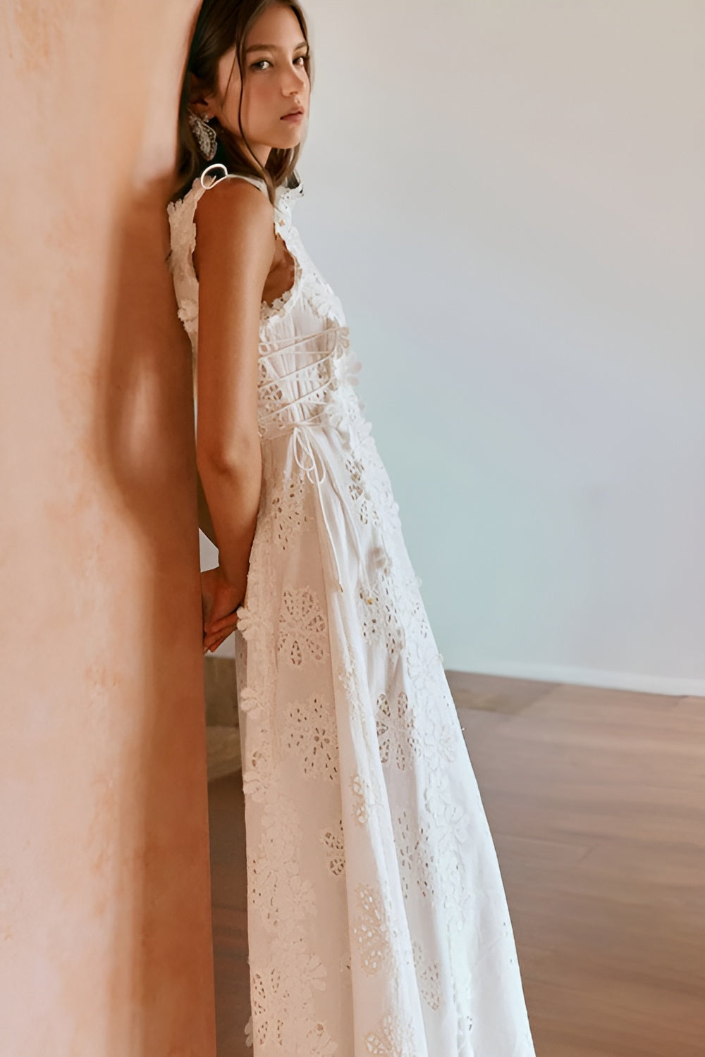 Gabriela | Elegant Lace-Up Sleeveless Maxi Dress for Wedding Guest - Harrow