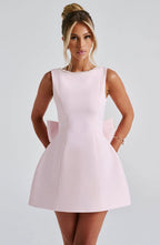 Harrow Giovanna elegant pearl trim sleeveless mini dress for women, ideal for wedding guests, shown in a stylish fit.