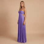 Elegant pleated halter maxi dress by Harrow, perfect for wedding guests, featuring flowing fabric and a stylish silhouette.