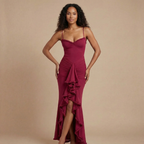 Harrow Gracelyn sleek ruched sweetheart maxi dress for women, perfect for wedding guests, with elegant fitted design and flowing fabric.