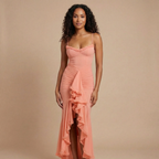 Harrow Gracelyn sleek ruched sweetheart maxi dress for women, elegant wedding guest bodycon style in black fabric.