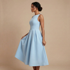 Harrow Hilde elegant sleeveless boat neck midi dress for women, designed for wedding guests, with a sophisticated and stylish fit.