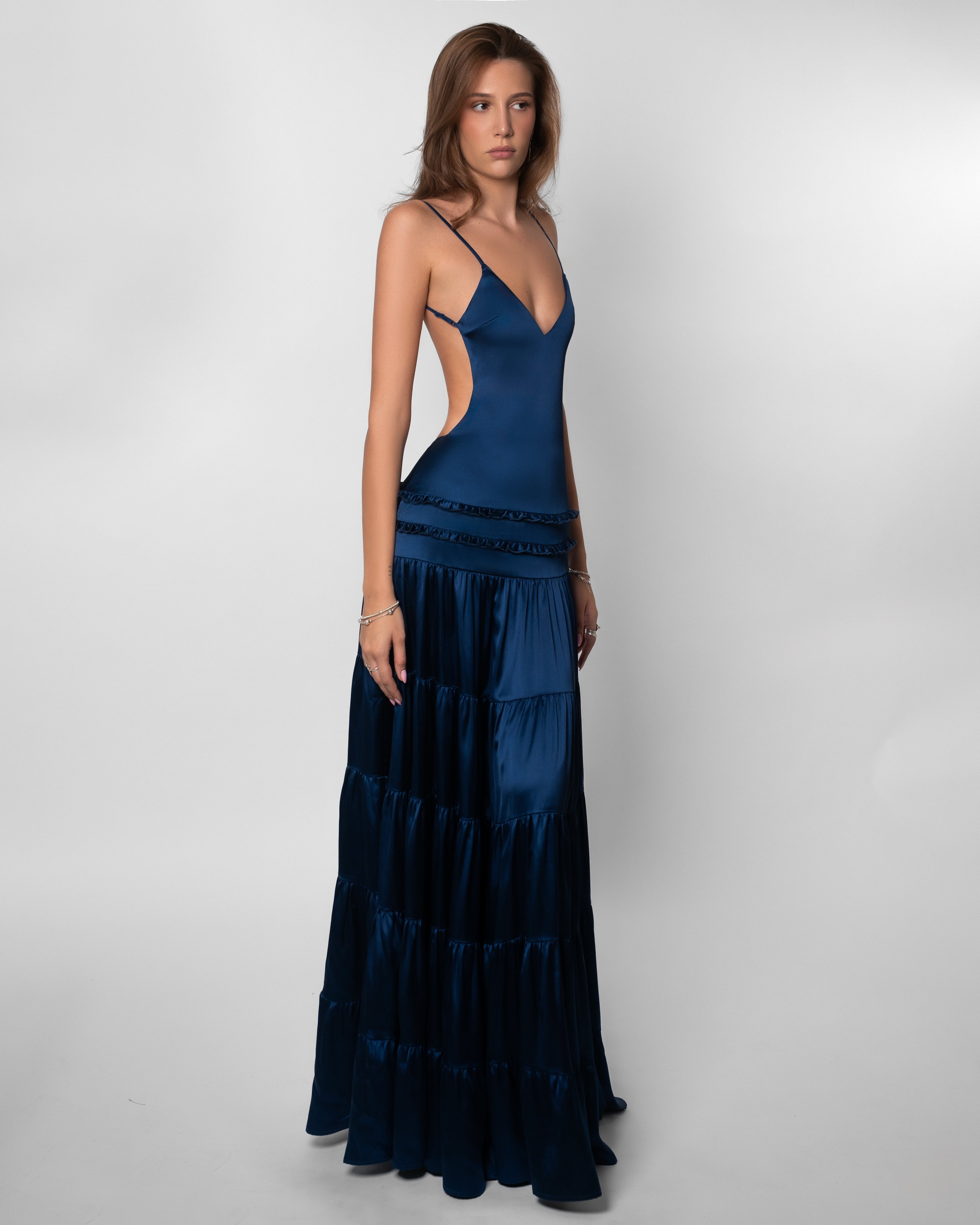 Harrow Isadora stylish V-neck cutout maxi dress for women, perfect for wedding guests, featuring elegant design and flowing fabric.