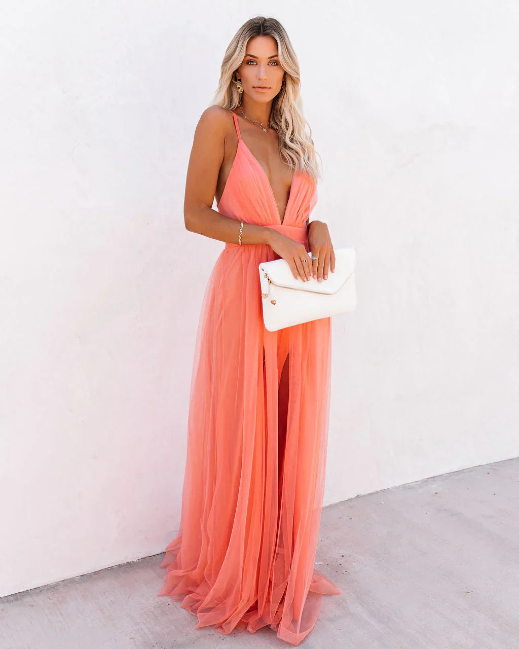 Elegant women’s maxi dress by Harrow with V-neck and strappy details, perfect for wedding guests.