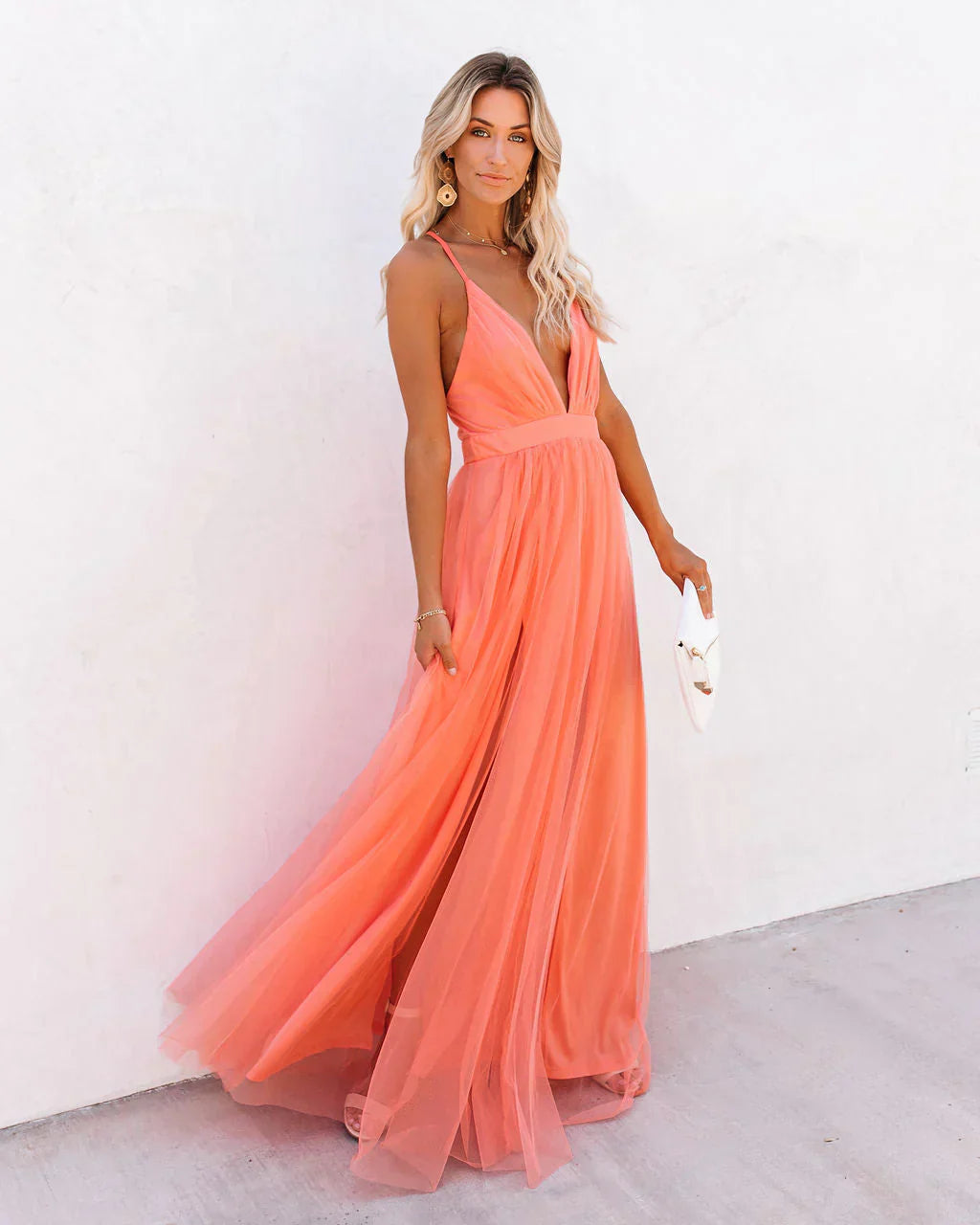 Elegant V-neck strappy maxi dress for women by Harrow, perfect for wedding guests, featuring a flattering silhouette and flowing fabric.