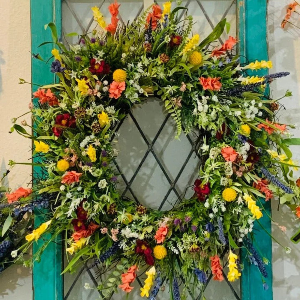 Thanksgiving Wreath 19-22 Inch Grapevine Base with Silk Wildflowers and Eucalyptus Fall Door Decor