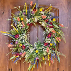 Thanksgiving Wreath 19-22 Inch Grapevine Base with Silk Wildflowers and Eucalyptus Fall Door Decor