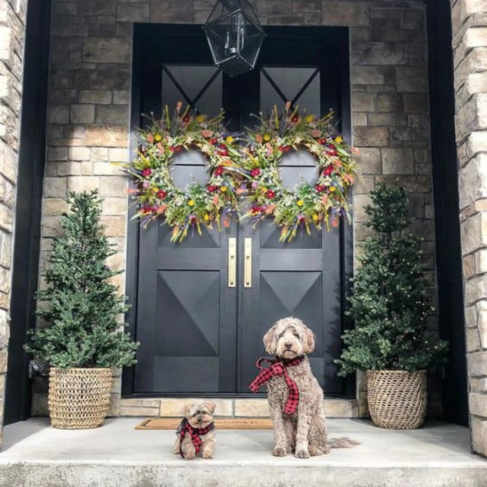 Thanksgiving Wreath 19-22 Inch Grapevine Base with Silk Wildflowers and Eucalyptus Fall Door Decor