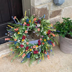 Thanksgiving Wreath 19-22 Inch Grapevine Base with Silk Wildflowers and Eucalyptus Fall Door Decor