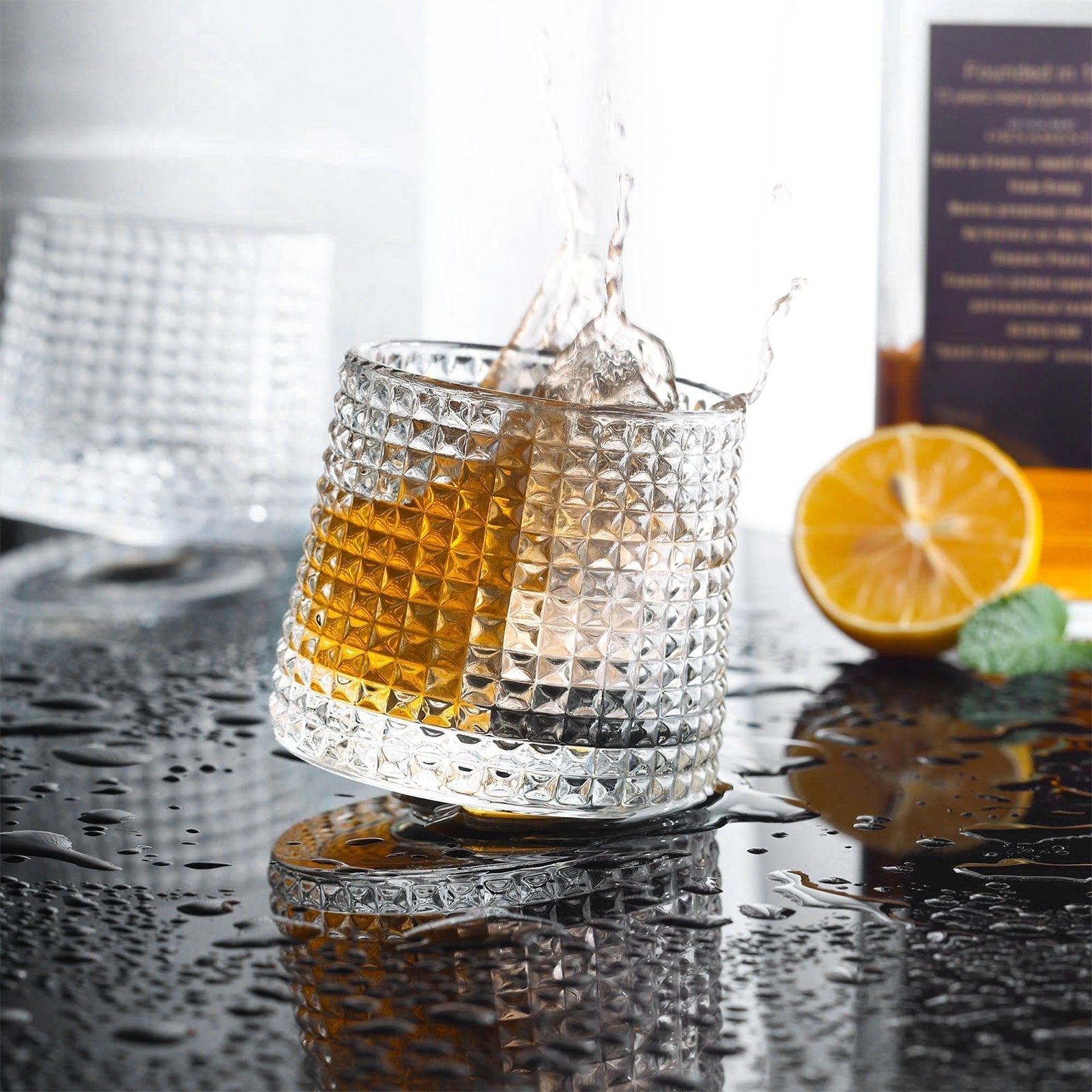 Harrow Rotatable Whiskey Tumbler Glasses Set 160ml Clear Thick Glass Durable Base