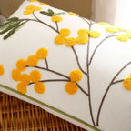 Yellow Bloom Leaf Embroidery Cushion Cover Soft Microfiber Blend Hidden Zipper 18x18 12x20