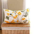 Yellow Bloom Leaf Embroidery Cushion Cover Soft Microfiber Blend Hidden Zipper 18x18 12x20
