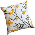 Yellow Bloom Leaf Embroidery Cushion Cover Soft Microfiber Blend Hidden Zipper 18x18 12x20