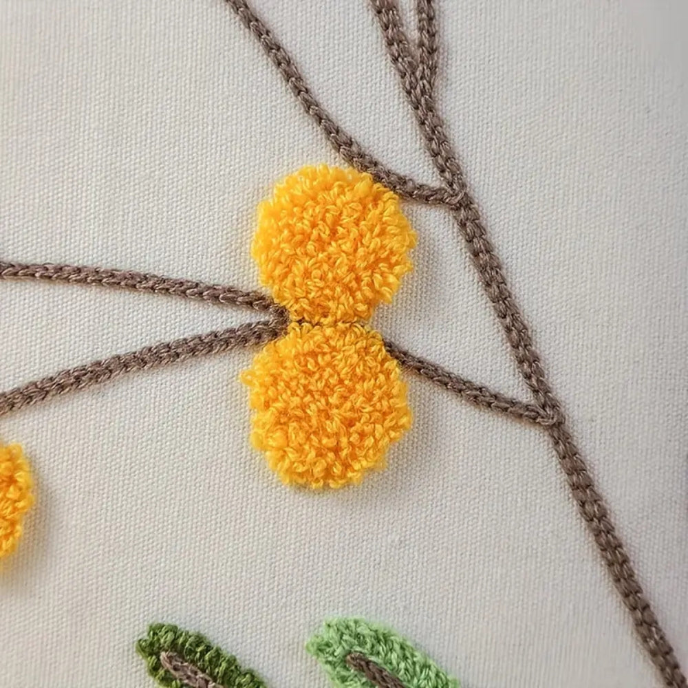 Yellow Bloom Leaf Embroidery Cushion Cover Soft Microfiber Blend Hidden Zipper 18x18 12x20