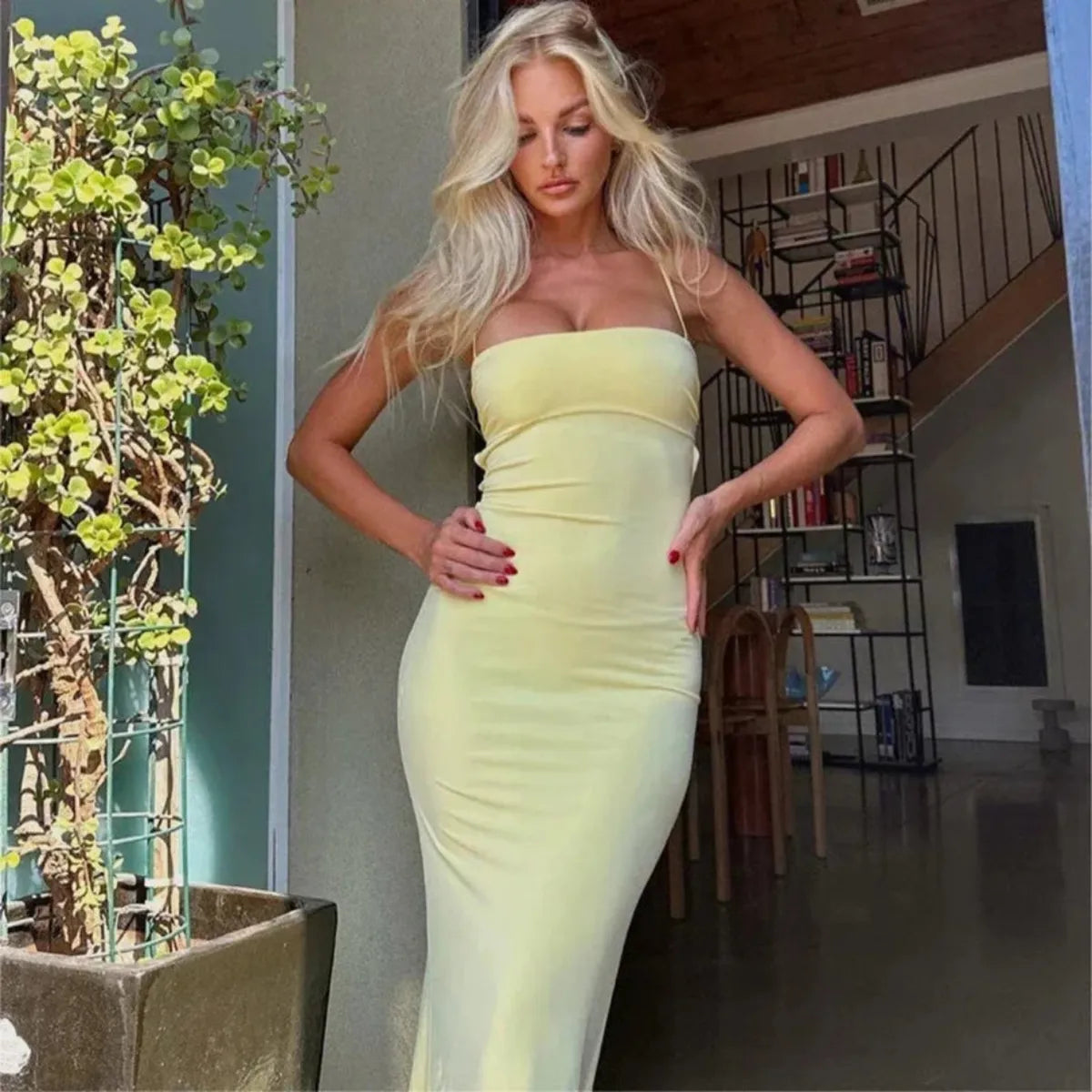 Wylie | Stylish Ruched Cocktail Maxi Dress for Women Open Back