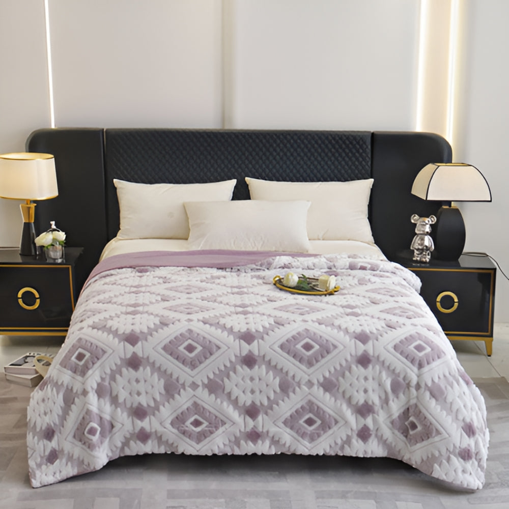 Double Layer Geometric Throw Blanket Cotton-Poly Blend Soft All-Season Warmth Machine Washable