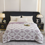 Double Layer Geometric Throw Blanket Cotton-Poly Blend Soft Lightweight All-Season Cozy Throw for Bed Sofa