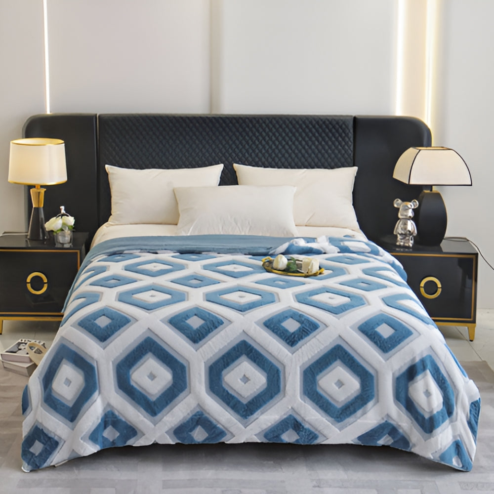 Double Layer Geometric Throw Blanket Cotton-Poly Blend Soft All-Season Warmth Machine Washable