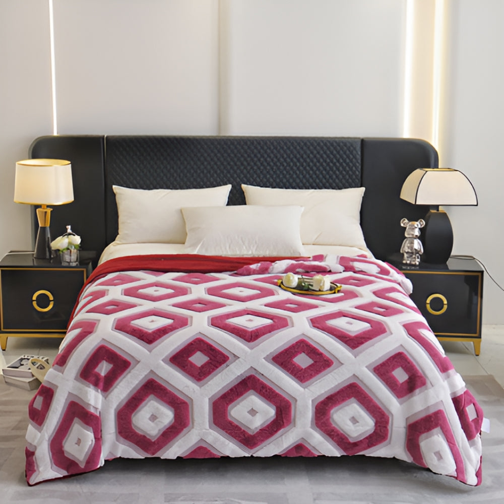 Double Layer Geometric Throw Blanket Cotton-Poly Blend Soft All-Season Warmth Machine Washable