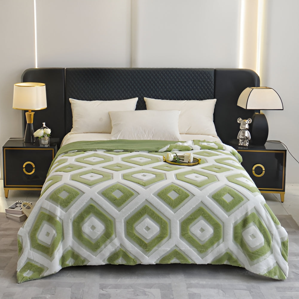 Double Layer Geometric Throw Blanket Cotton-Poly Blend Soft Lightweight All-Season Cozy Throw for Bed Sofa