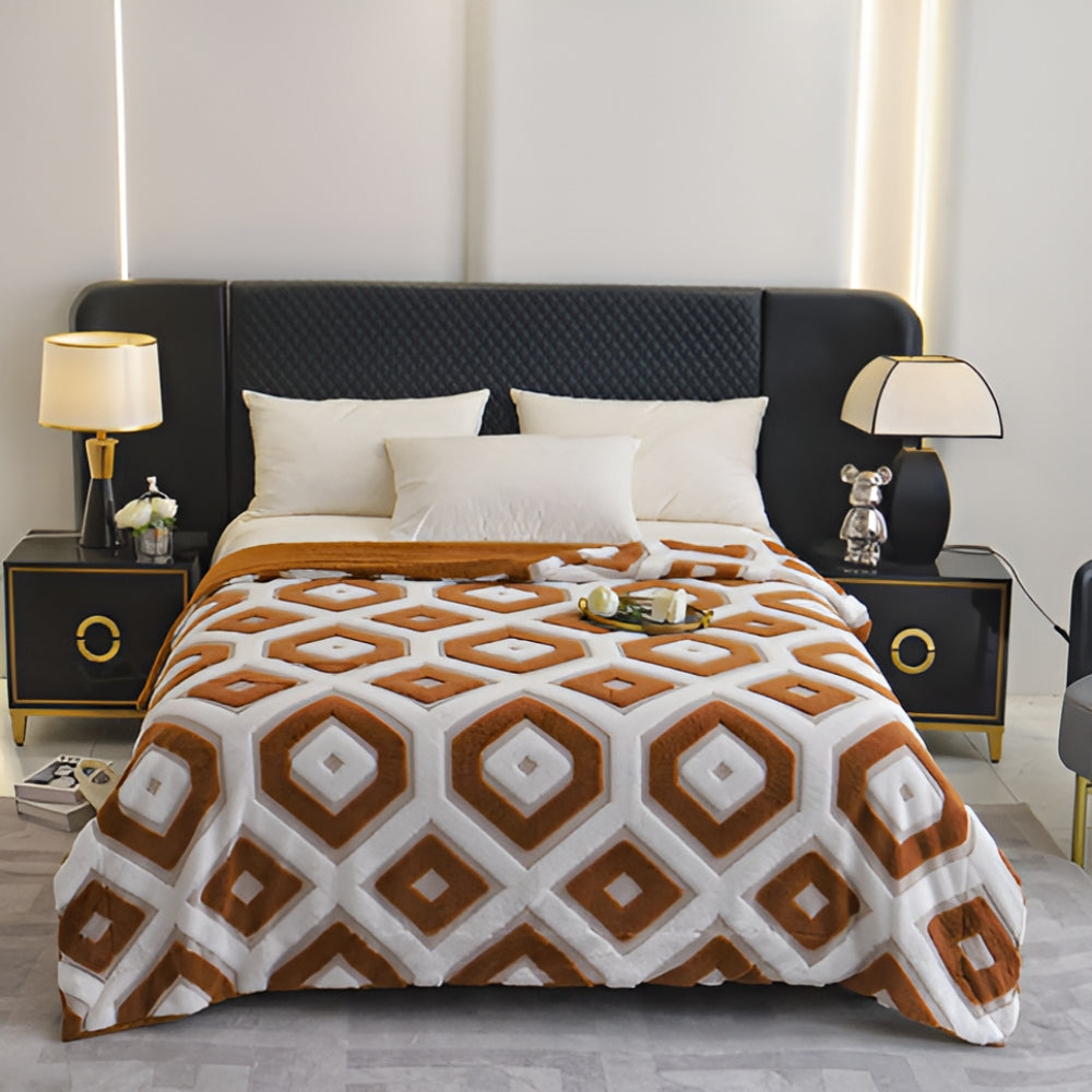 Double Layer Geometric Throw Blanket Cotton-Poly Blend Soft All-Season Warmth Machine Washable
