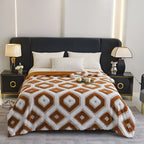 Double Layer Geometric Throw Blanket Cotton-Poly Blend Soft Lightweight All-Season Cozy Throw for Bed Sofa