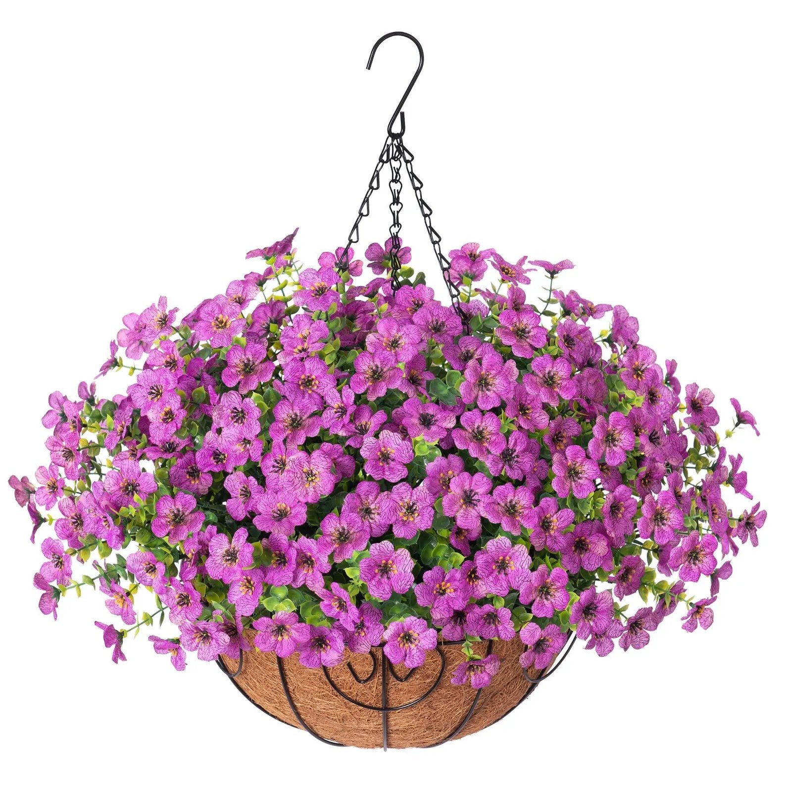 EterniBloom Artificial Hanging Flower Basket with 12 Silk Flowers Weatherproof UV-Resistant Decor