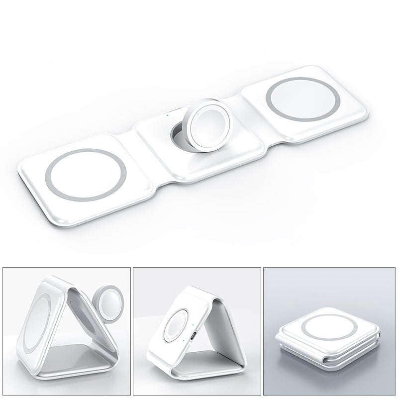 Foldable 3-in-1 Wireless Charger 15W Fast Charging for Phone AirPods Apple Watch Black White